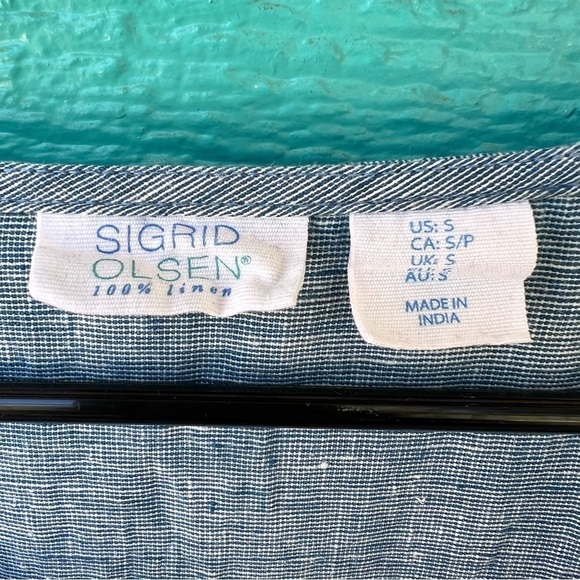 SIGRID OLSEN LINEN PEPLUM PINSTRIPE BUTTON DOWN TOP SIZE SMALL EUC - Picture 3 of 8